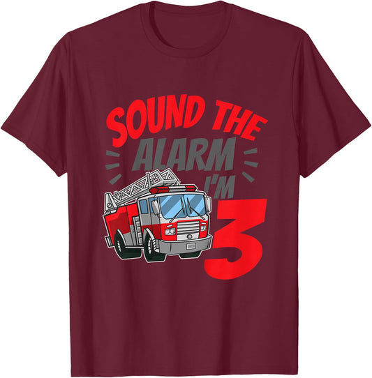 Kids Firefighter I'm 3 Birthday Fire Truck 3rd birthday T-Shirt - T-Shirt | Maroon