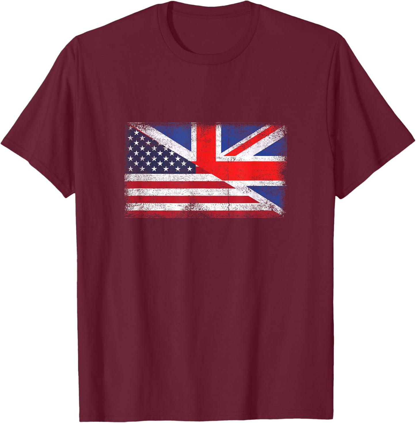 United Kingdom America Flag Half British Half American T-Shirt - T-Shirt | Maroon