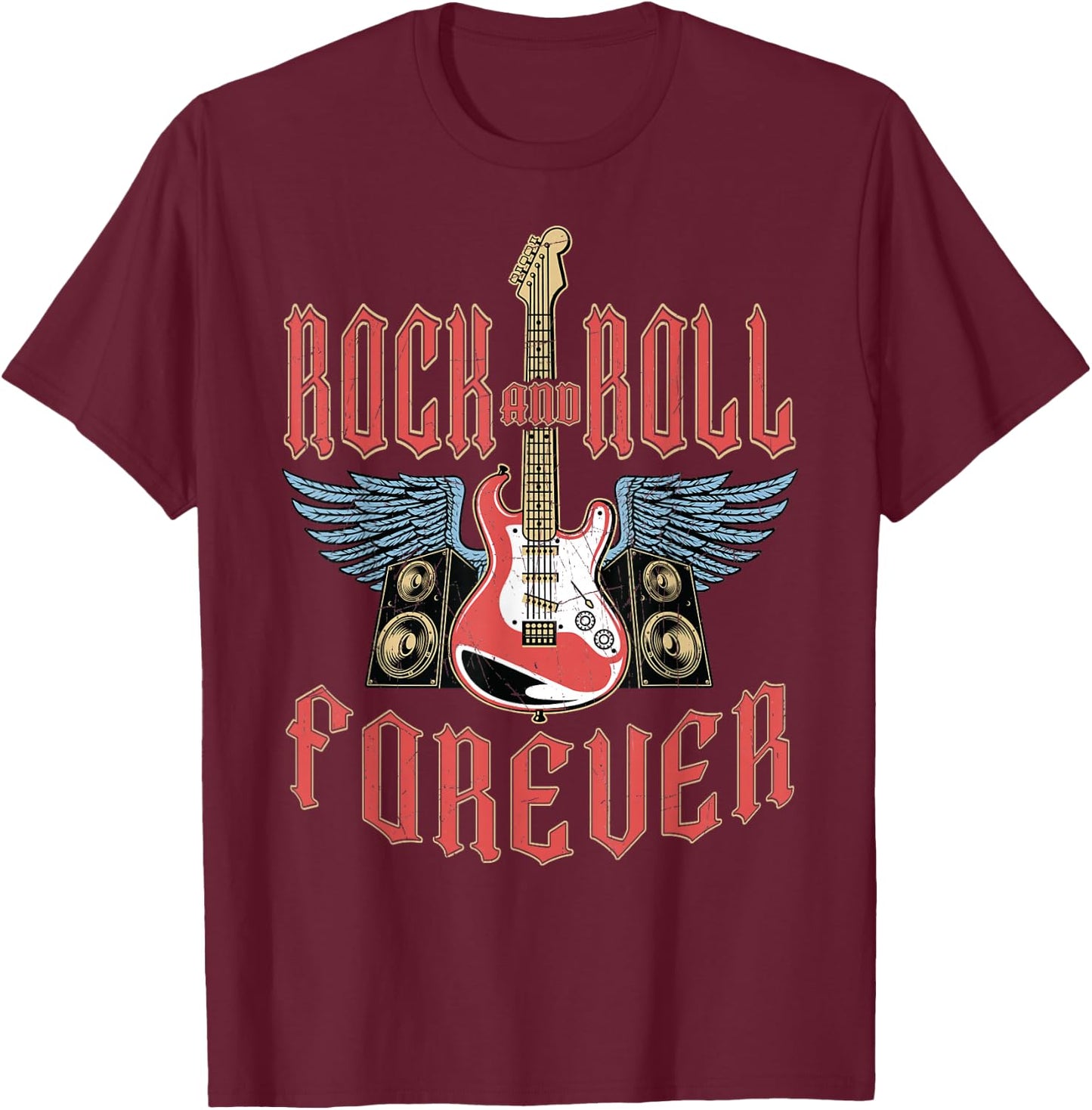 Rock and Roll Guitar Vintage ROCK Music T-Shirt - T-Shirt | Maroon