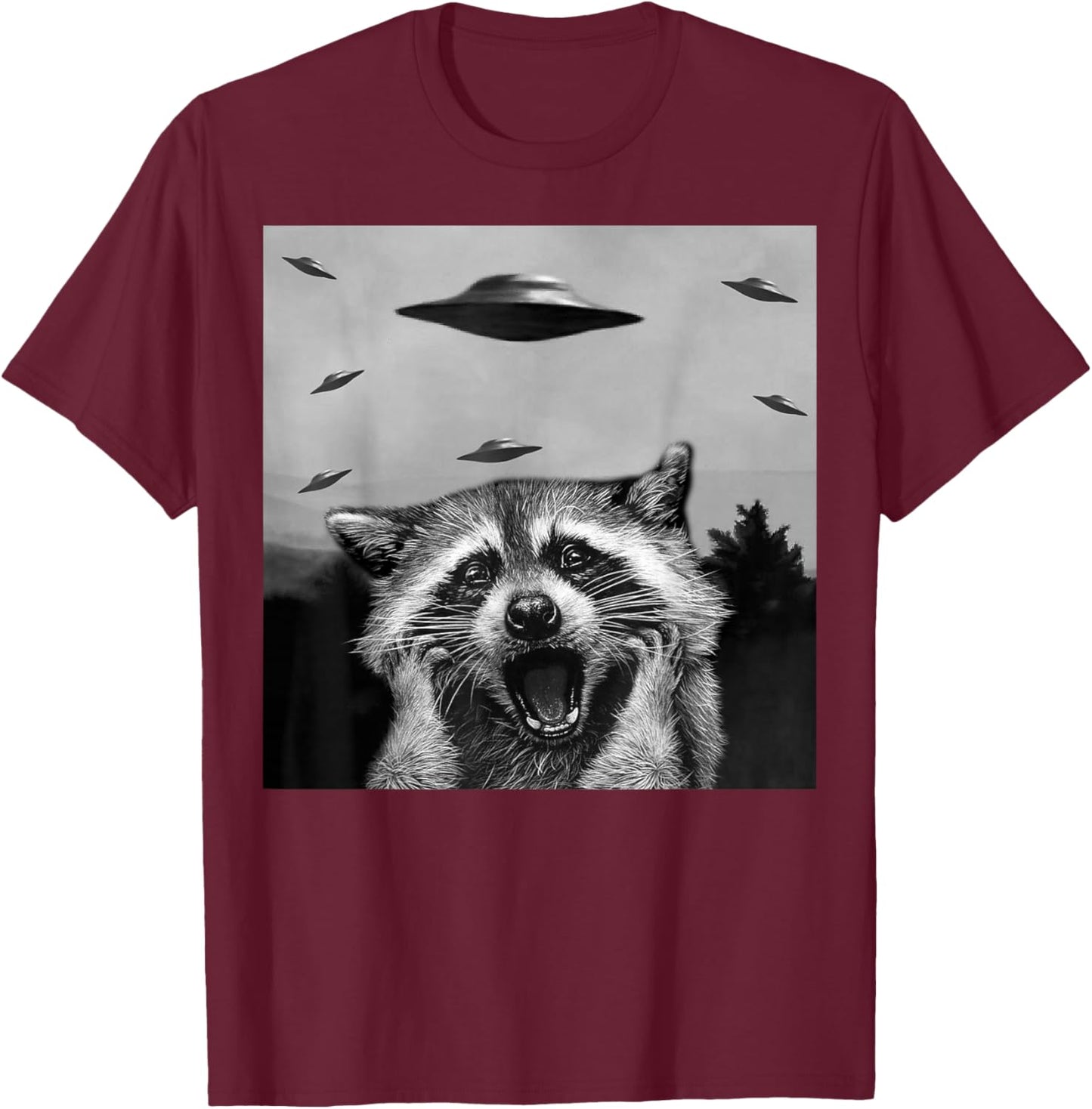 Alien UFO Funny Raccoon Stuffed Animal , Women, Kids T-Shirt - T-Shirt | Maroon