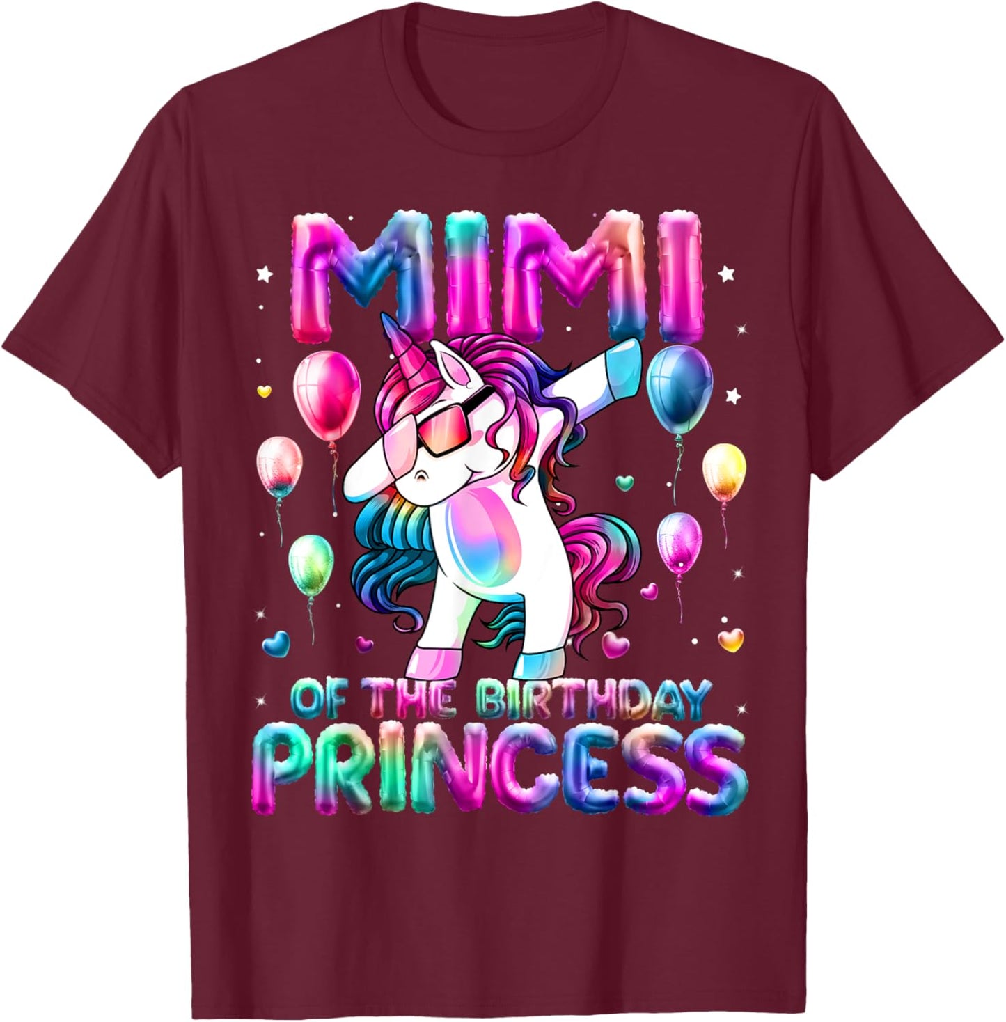 Grandma of the Birthday Princess Girl Dabbing Unicorn Mimi T-Shirt - T-Shirt | Maroon