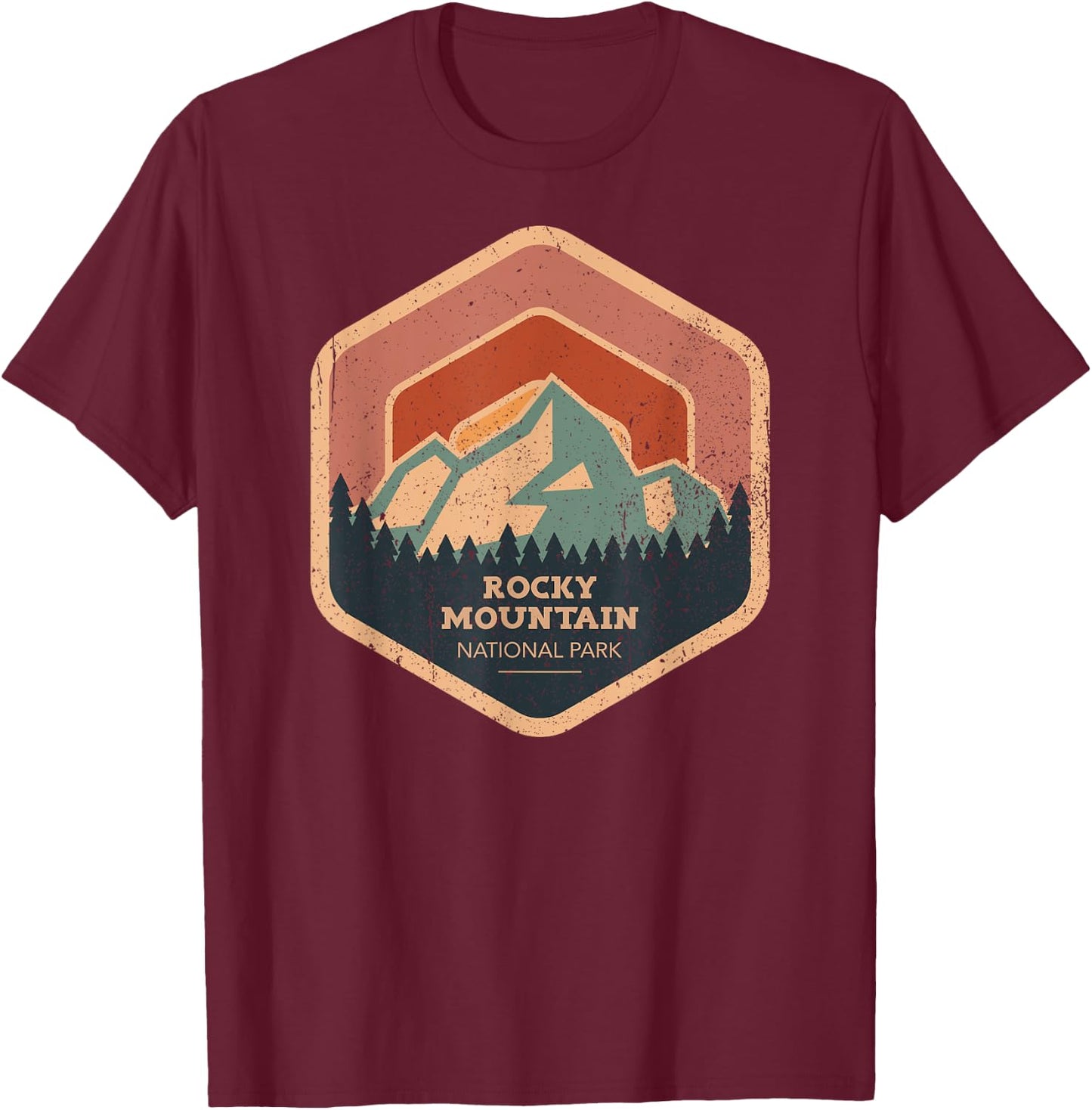 Rocky Mountain National Park Retro Sunset Vintage T-Shirt - T-Shirt | Maroon