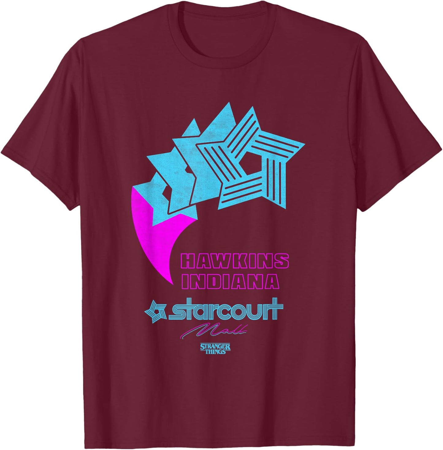 Stranger Things Hawkins Indiana Starcourt Mall Retro Logo T-Shirt - T-Shirt | Maroon