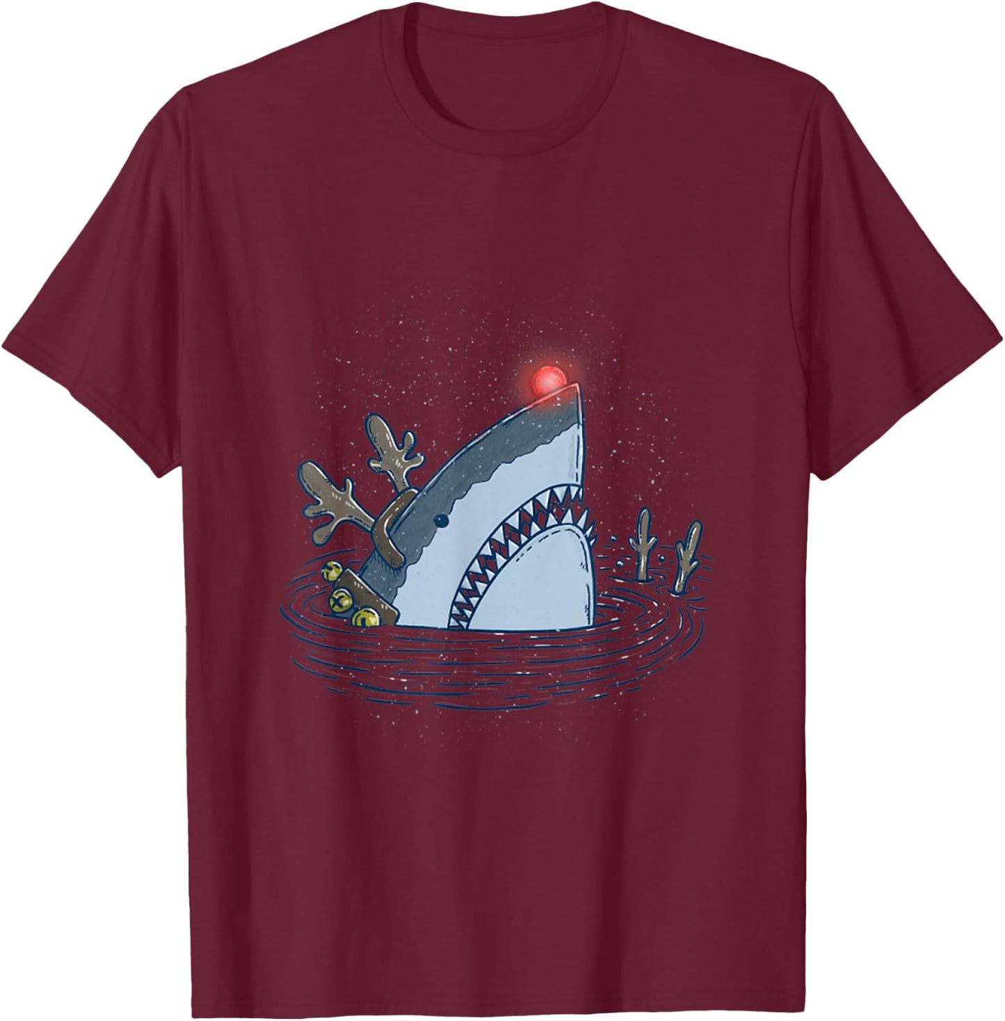 Rudolph the Shark - Funny Christmas T-Shirt - T-Shirt | Maroon