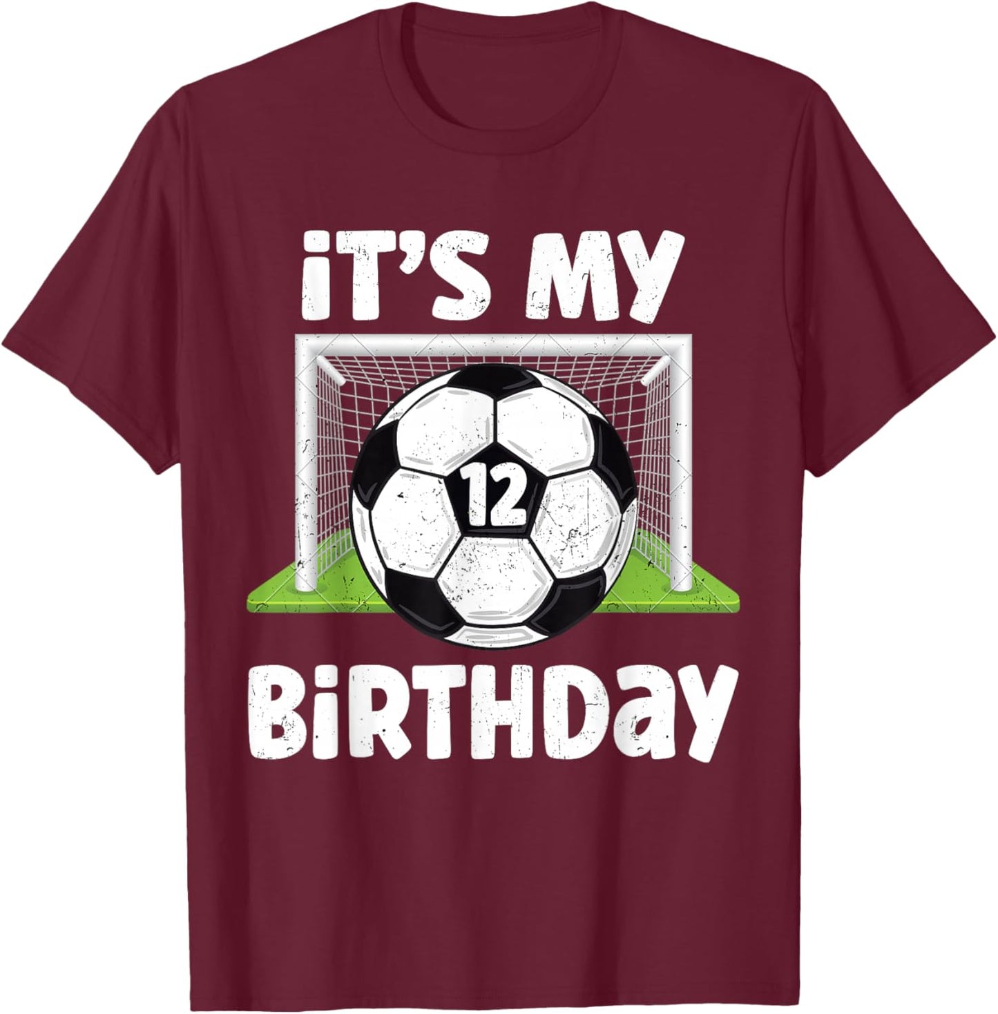 12 Years Old Soccer 12th Birthday Player Kids B-day Party T-Shirt - T-Shirt | Maroon