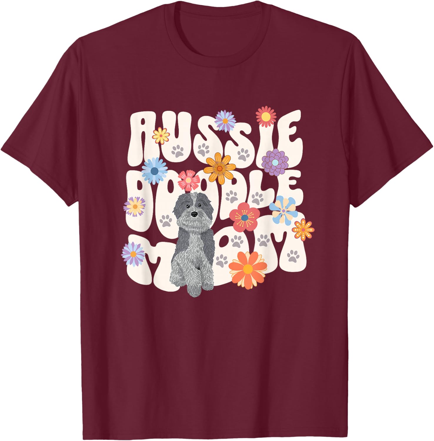 Aussie Doodle Mom Dog Design T-Shirt - T-Shirt | Maroon