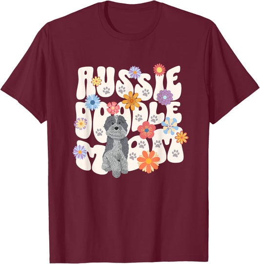 Aussie Doodle Mom Dog Design T-Shirt - T-Shirt | Maroon