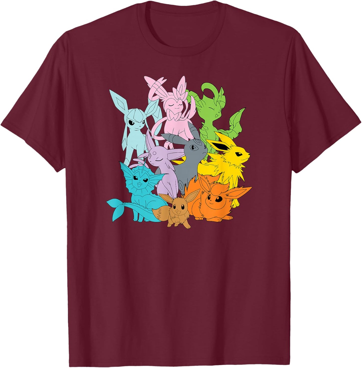 Pokémon - Eevolutions Solid Color T-Shirt - T-Shirt | Maroon