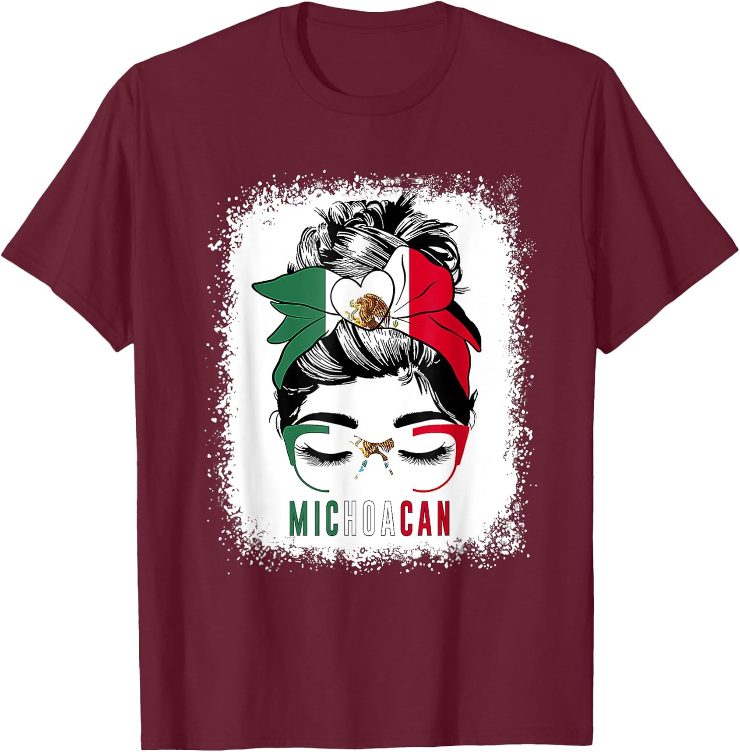 Michoacan Girl Messy Bun Bandana And Glasses Mexico Mexican T-Shirt - T-Shirt | Maroon