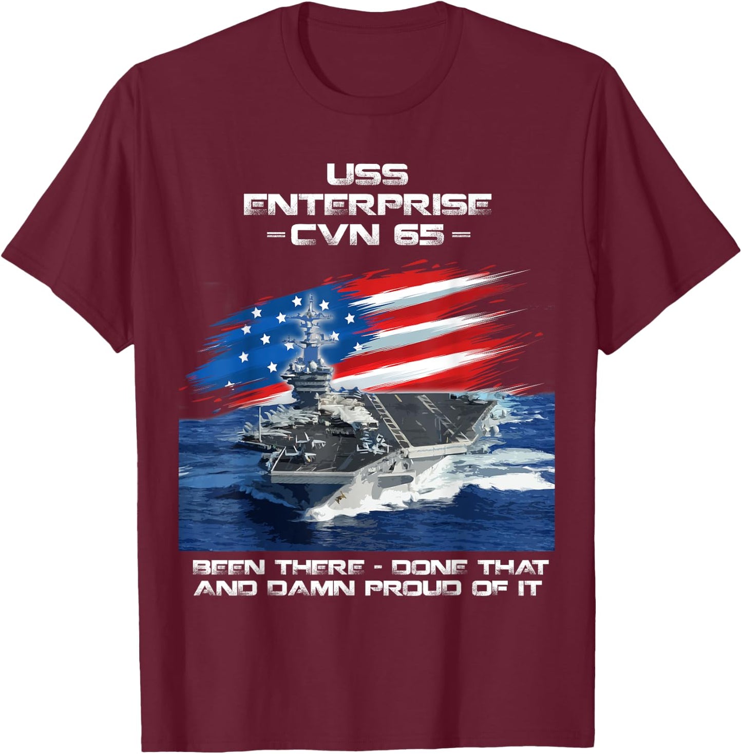 USS Enterprise CVN 65 Aircraft Carrier Veteran USA Flag Xmas T-Shirt - T-Shirt | Maroon