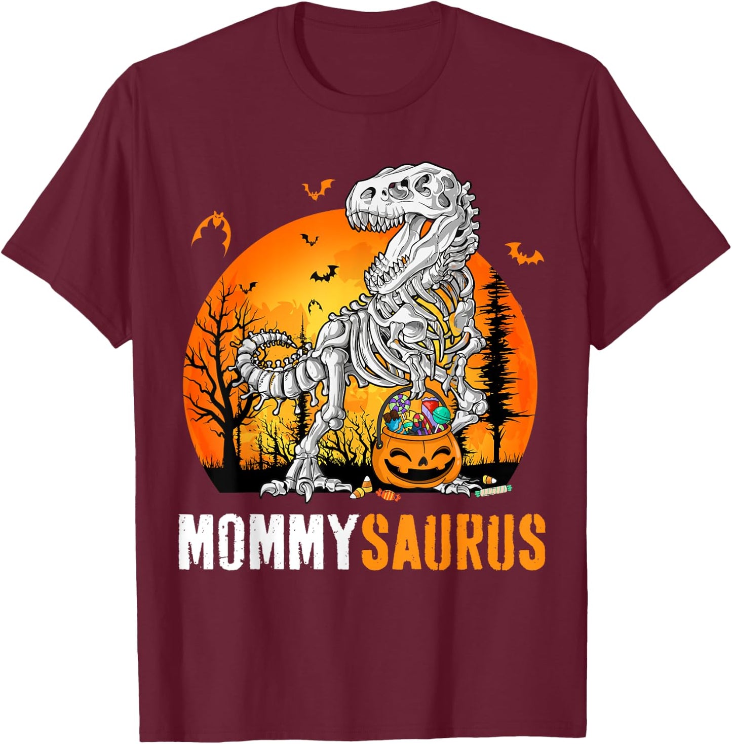Mommysaurus Dinosaur Skeleton Halloween Mommy Saurus T-Shirt - T-Shirt | Maroon