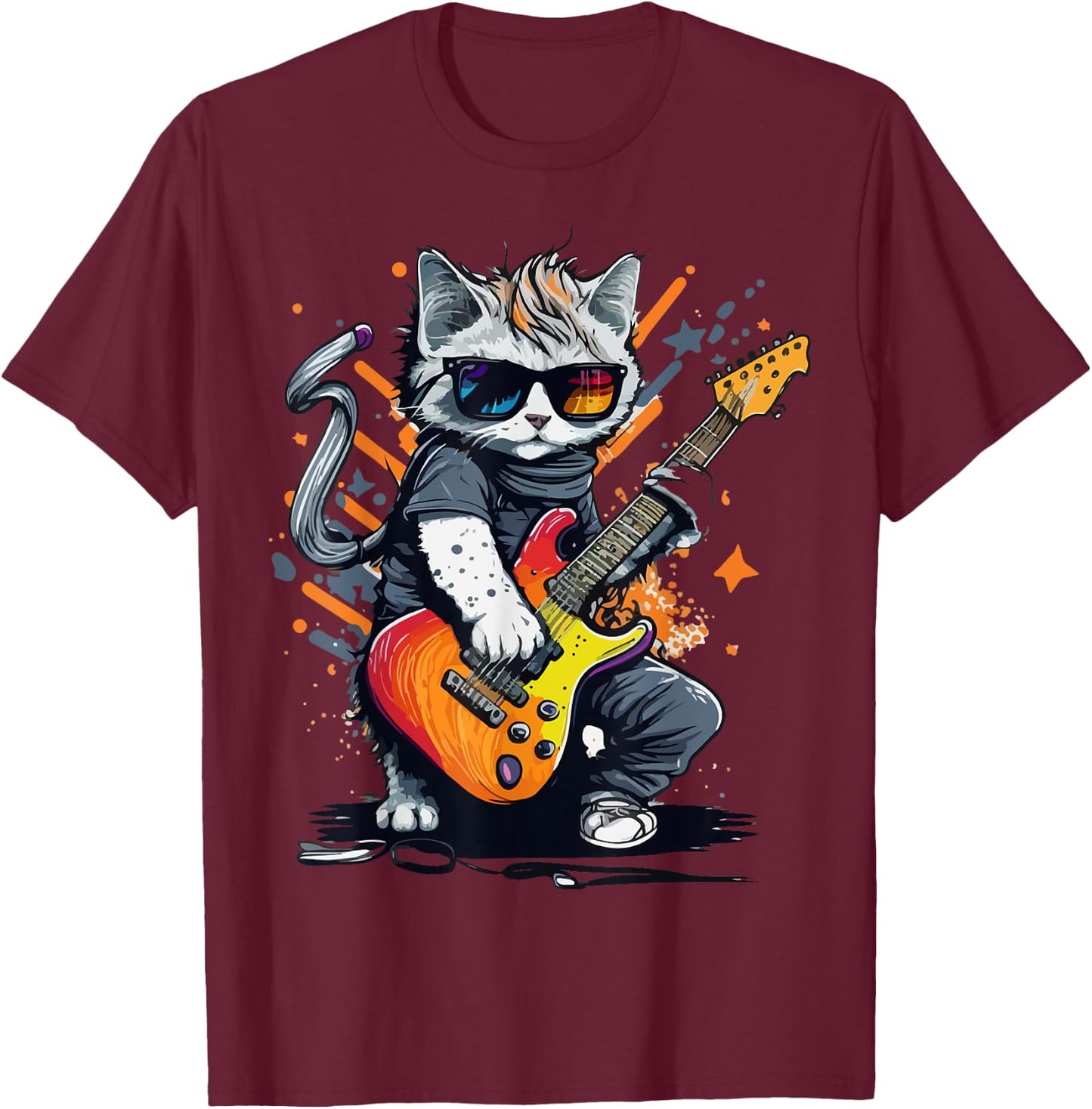 Cat Rock 'n Roll, Cat Rock, Rocking Cat, Cat Rock Bands Women Girls Kids T-Shirt - T-Shirt | Maroon