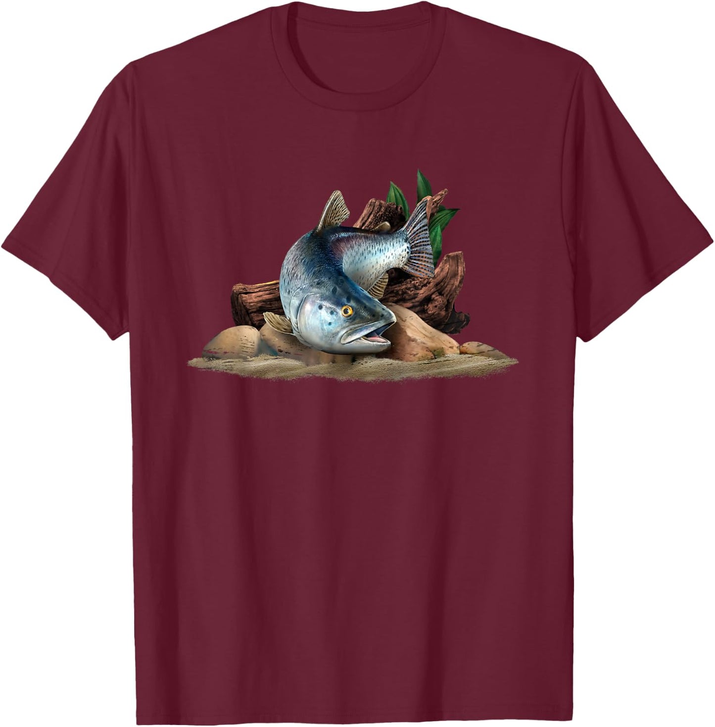 Trout Fish Illustration Fly Fishing Art T-Shirt - T-Shirt | Maroon