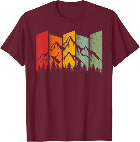 Vintage Wildlife Trees Mountain Outdoor Nature Retro Forest T-Shirt - T-Shirt | Maroon