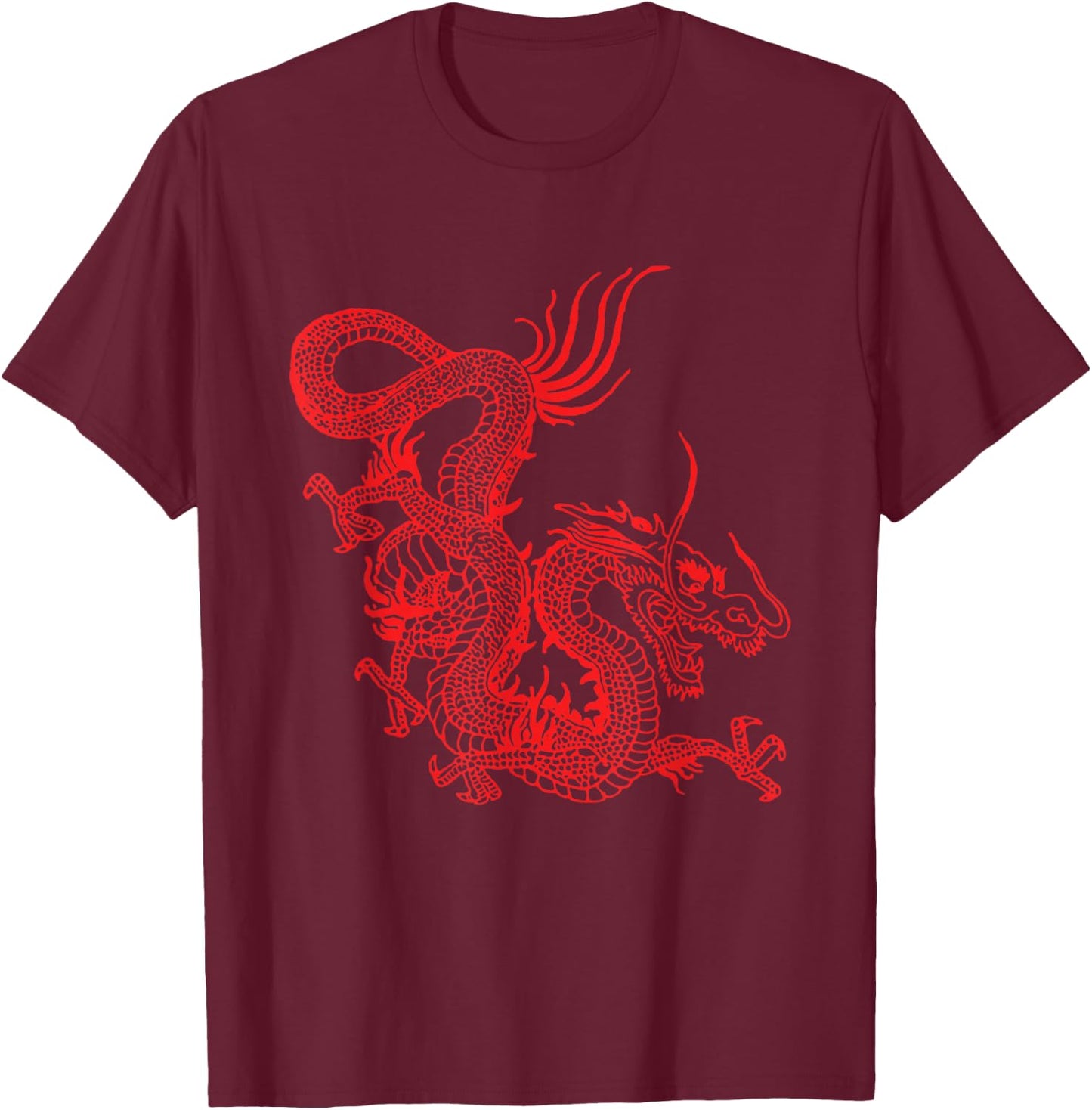 Vintage Red Chinese Dragon 80s, Traditional Asian Gift T-Shirt - T-Shirt | Maroon
