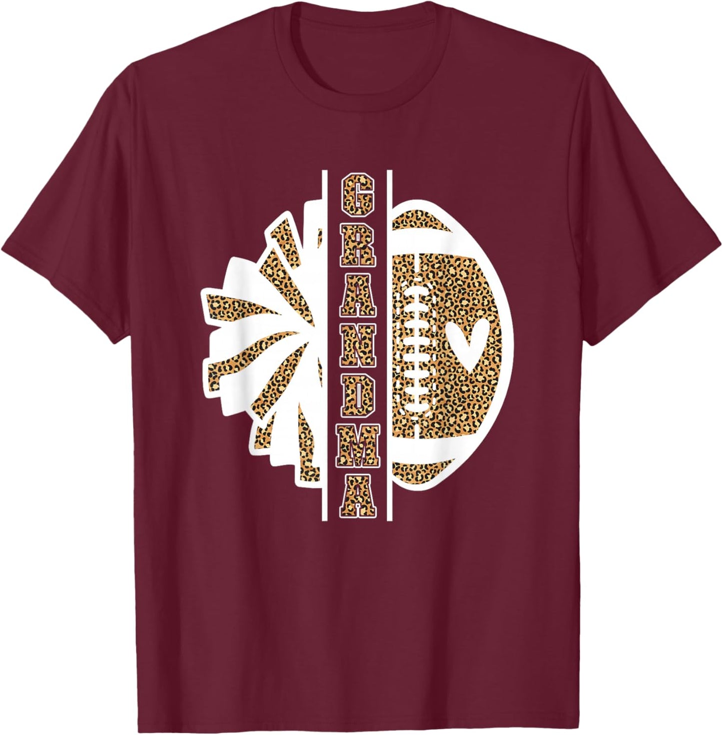 Grandma Of A Football Player & Cheerleader Grandma Leopard T-Shirt - T-Shirt | Maroon