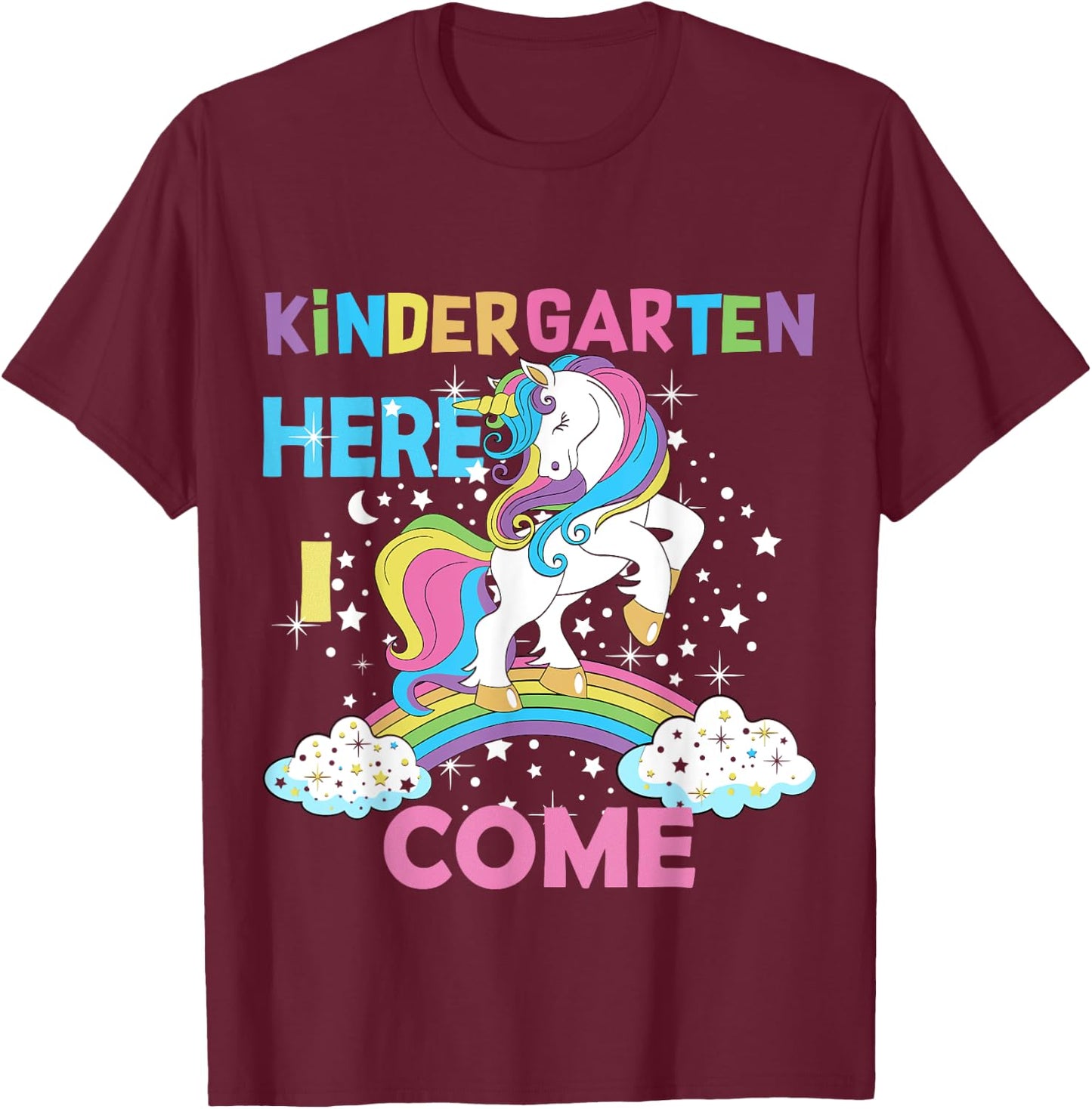 Unicorn Kindergarten Here I come School Kindergarten Girl T-Shirt - T-Shirt | Maroon