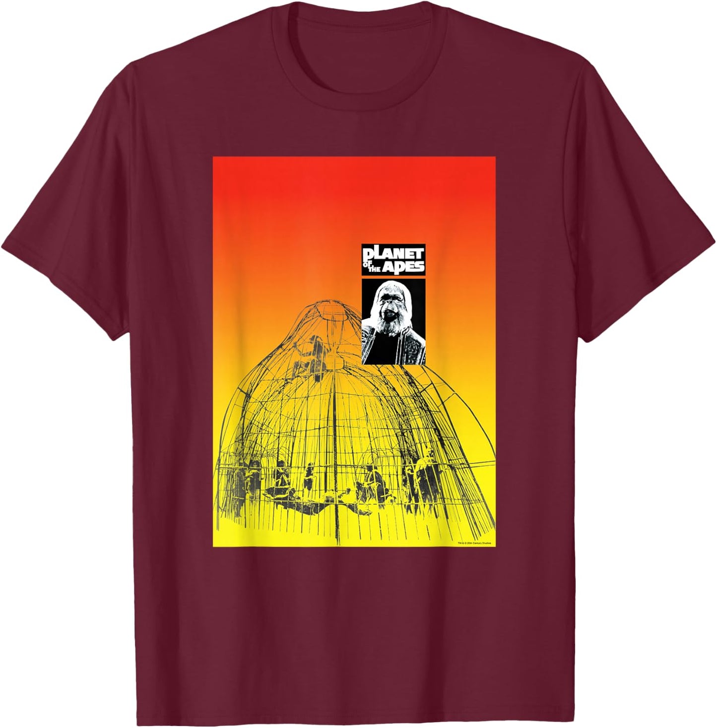 Planet of the Apes 1968 Dr Zaius and Cage Vintage Poster Art , Small T-Shirt - T-Shirt | Maroon