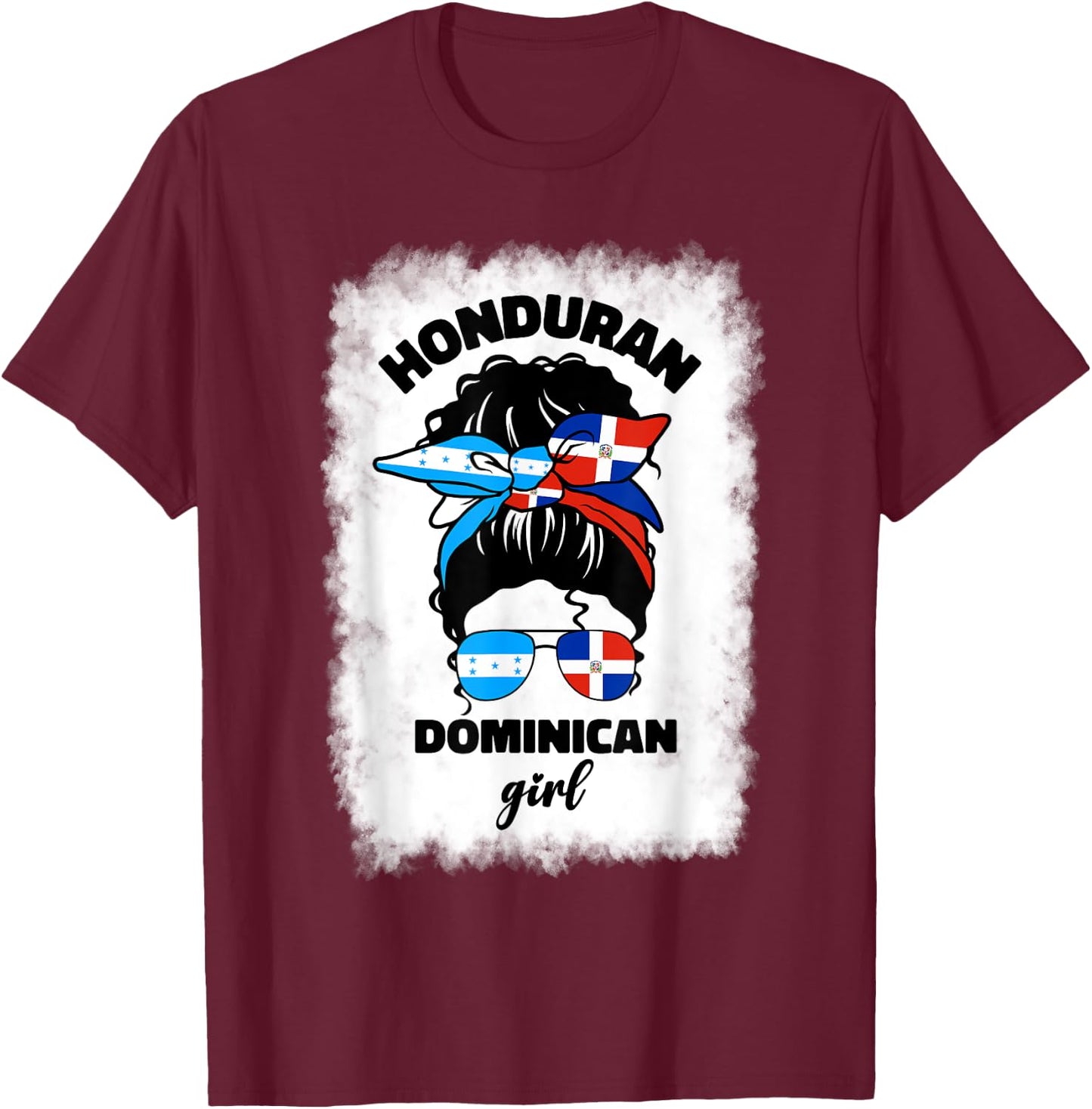 Half Dominican And Honduran Honduras Dominica Flag Girl Mix T-Shirt - T-Shirt | Maroon