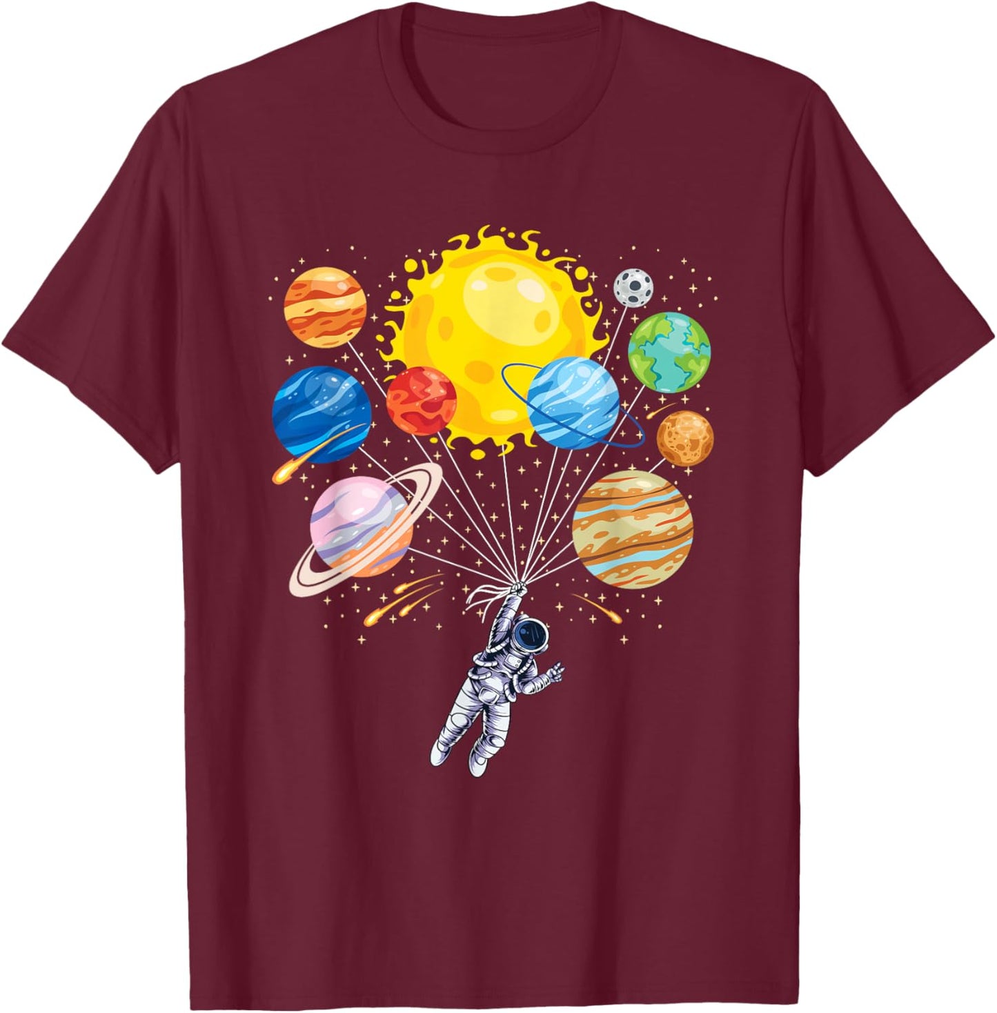 Funny Astronaut Planet Space Solar System Men Women Kids T-Shirt - T-Shirt | Maroon