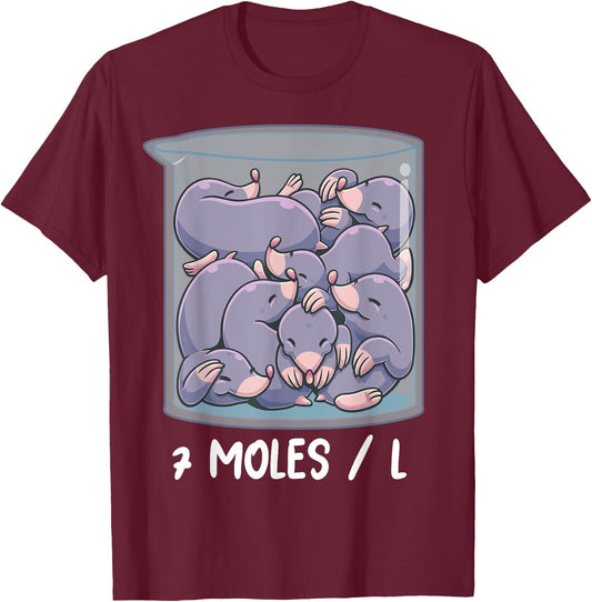 7 Moles per Litre Funny Chemistry Molarity Chemist Teacher T-Shirt - T-Shirt | Maroon