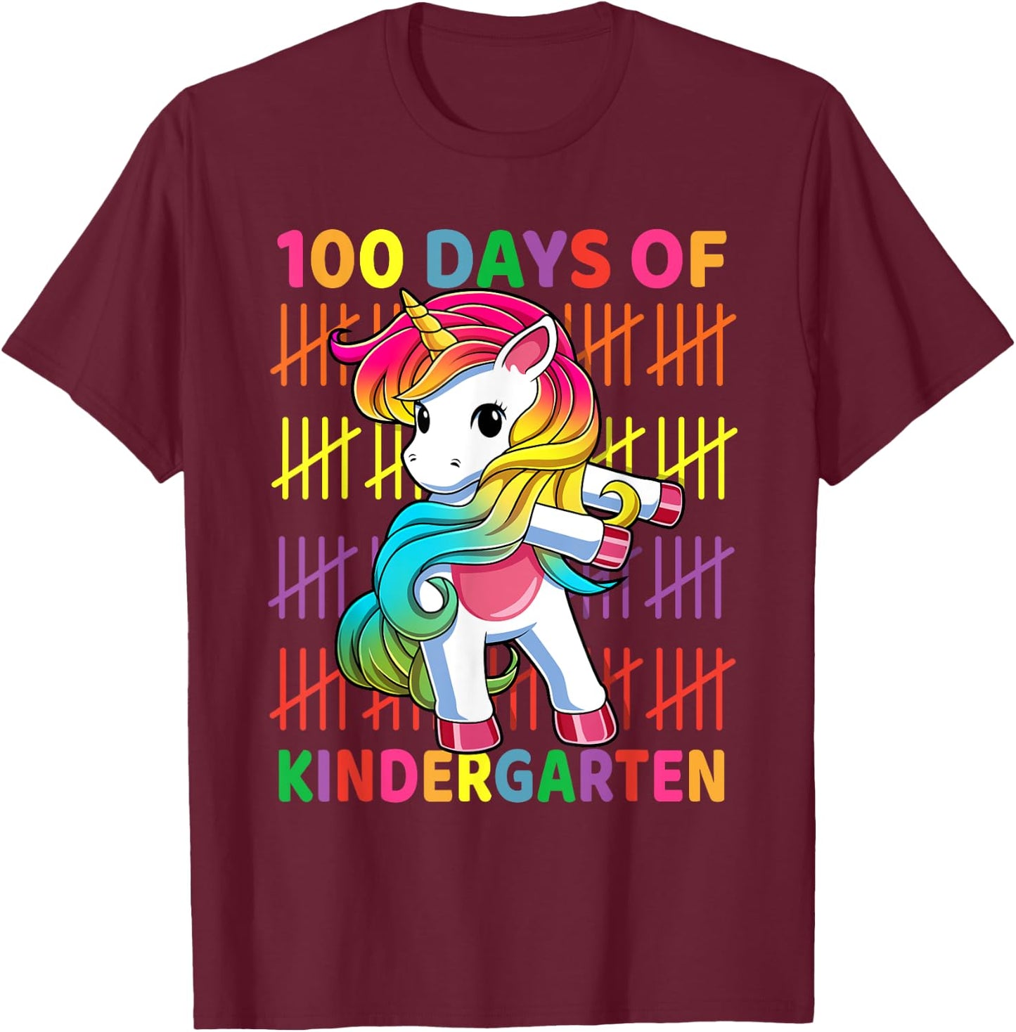 100 Days of Kindergarten School Unicorn Flossing Girls Kids T-Shirt - T-Shirt | Maroon