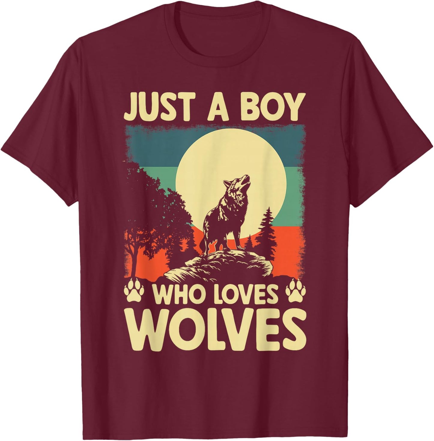 Just A Boy Who Loves Wolves T-Shirt - T-Shirt | Maroon