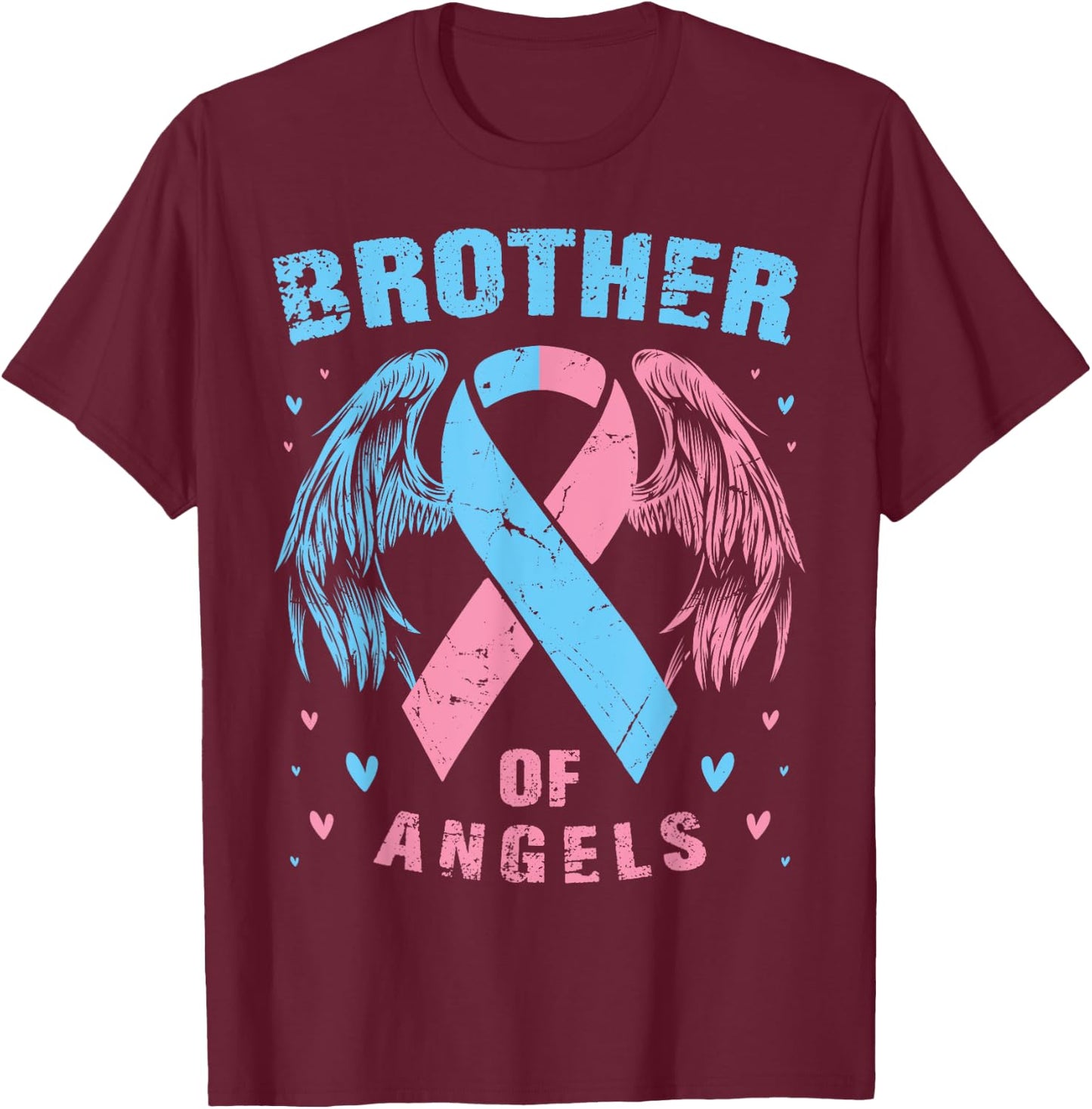 Brother of Angels Pregnancy Miscarriage Child Loss Pink Blue T-Shirt - T-Shirt | Maroon