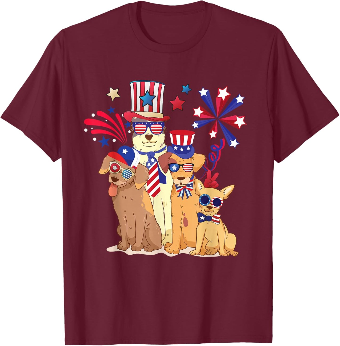 Patriotic Dog 4th Of July Funny Dogs Lovers for Pet Owners T-Shirt - T-Shirt | Maroon