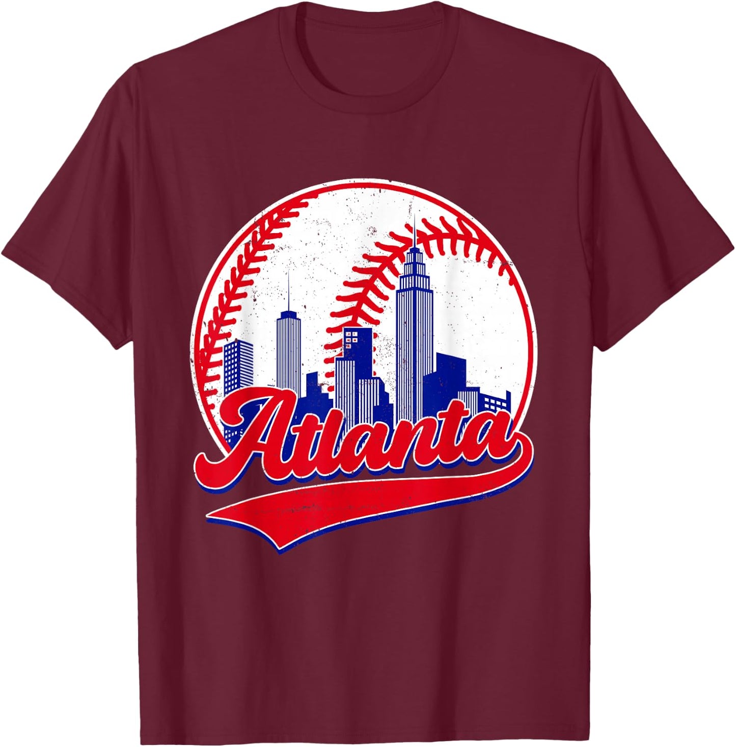 Retro Baseball Player Lover Atlanta Distressed Game Day T-Shirt - T-Shirt | Maroon