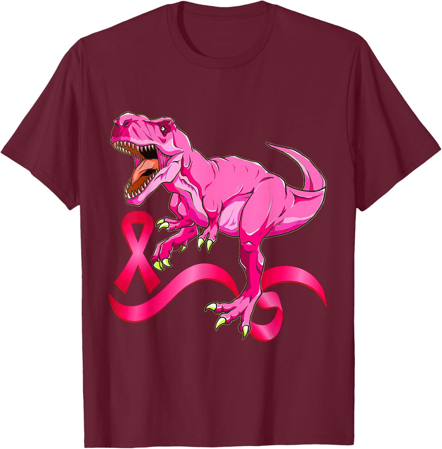 Pink Ribbon T-Rex Breast Cancer Awareness Boys Kids Toddler T-Shirt - T-Shirt | Maroon