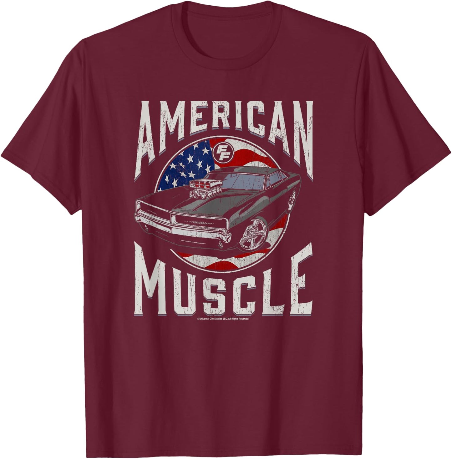 Fast & Furious Vintage American Muscle Flag Fill T-Shirt - T-Shirt | Maroon
