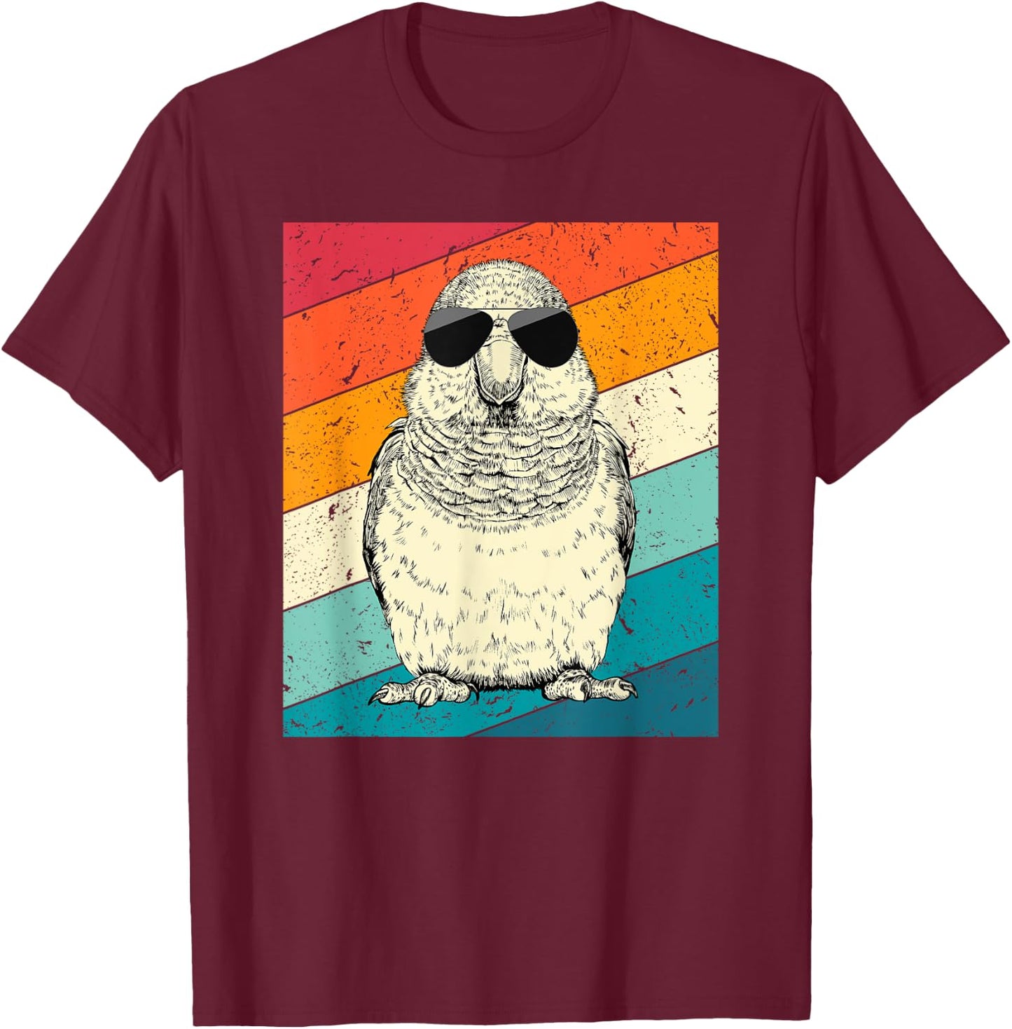 Retro Vintage Quaker Parrot with Sunglasses Bird Lovers T-Shirt - T-Shirt | Maroon