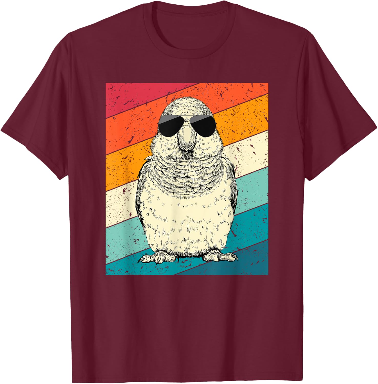 Retro Vintage Quaker Parrot with Sunglasses Bird Lovers T-Shirt - T-Shirt | Maroon