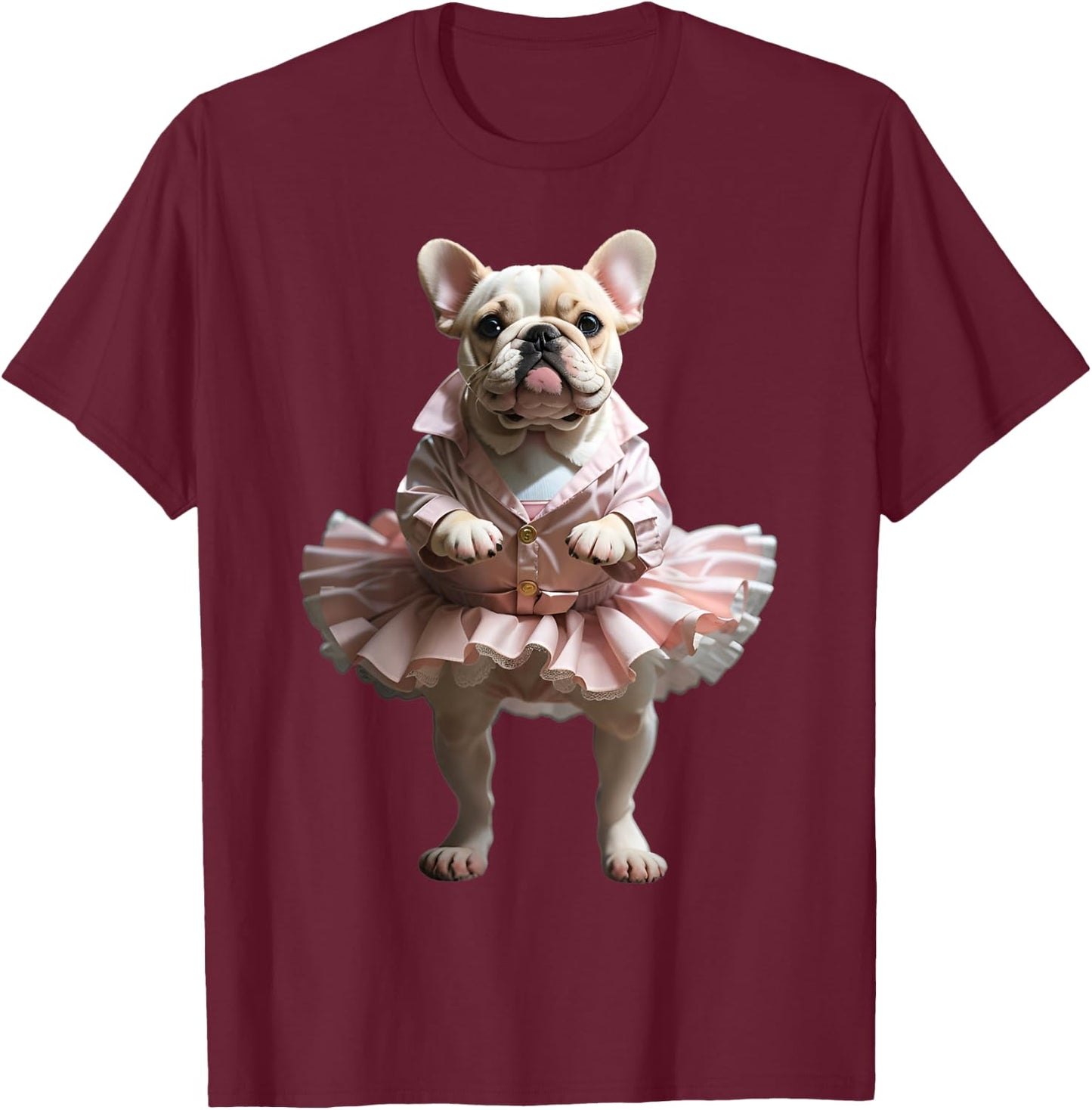French Bulldog Ballet Funny Dog Owner Pet Tutu Graphic Women Kids T-Shirt - T-Shirt | Maroon