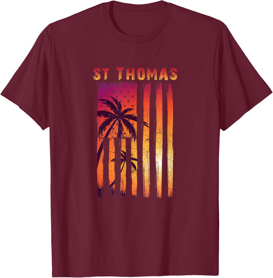 Vintage St. Thomas Patriotic Flag T-Shirt - T-Shirt | Maroon