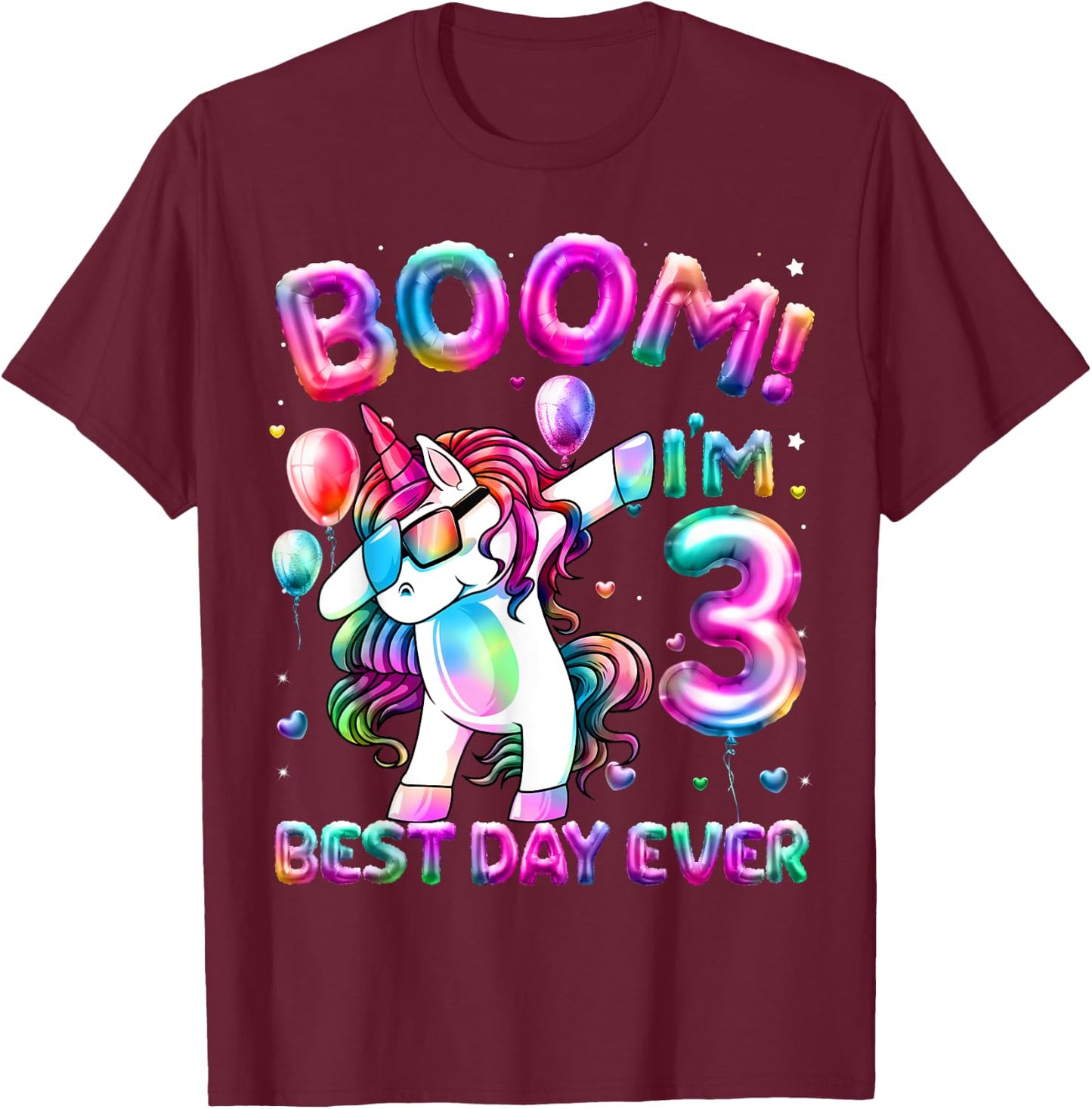 3 Years Old Dabbing Unicorn Gifts 3rd Birthday Girl Party T-Shirt - T-Shirt | Maroon