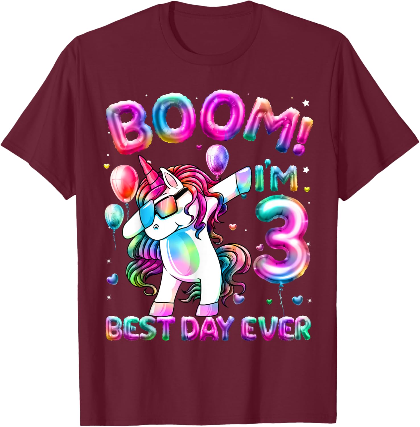 3 Years Old Dabbing Unicorn Gifts 3rd Birthday Girl Party T-Shirt - T-Shirt | Maroon