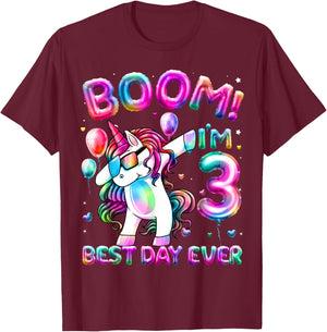 3 Years Old Dabbing Unicorn Gifts 3rd Birthday Girl Party T-Shirt - T-Shirt | Maroon