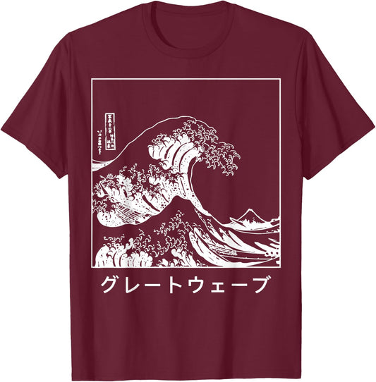 The Great Wave off Kanagawa - Tsunami Japanese T-Shirt - T-Shirt | Maroon