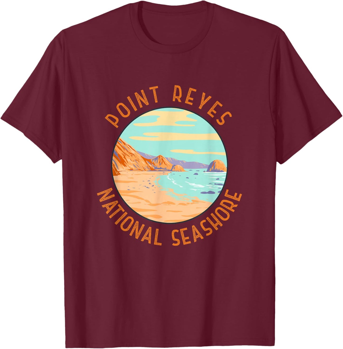 Point Reyes National Seashore Distressed Circle Vintage T-Shirt - T-Shirt | Maroon