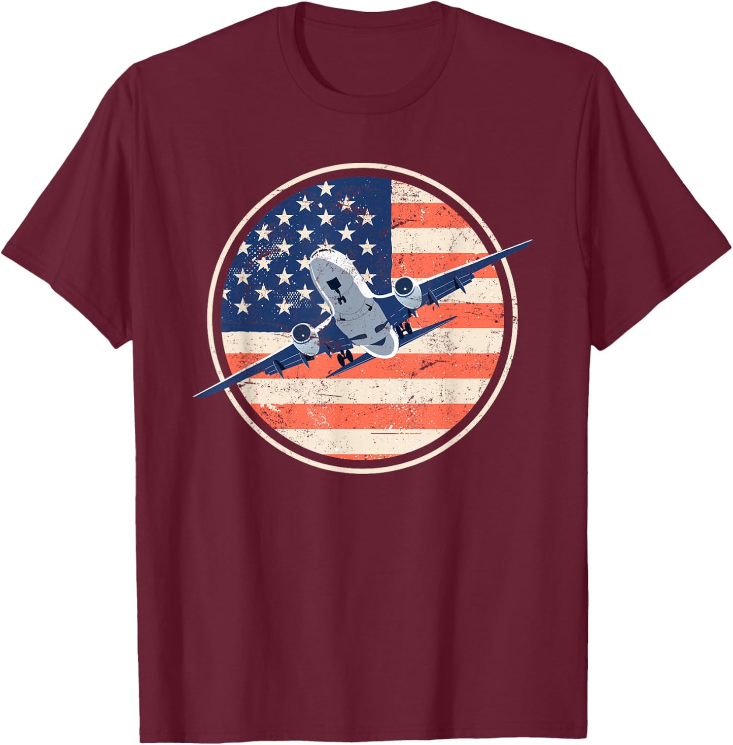 Airline Pilot American Flag Women Men T-Shirt - T-Shirt | Maroon