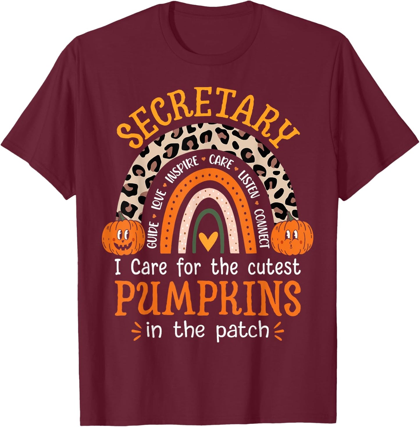 School Secretary Rainbow Leopard Halloween Front Office T-Shirt - T-Shirt | Maroon