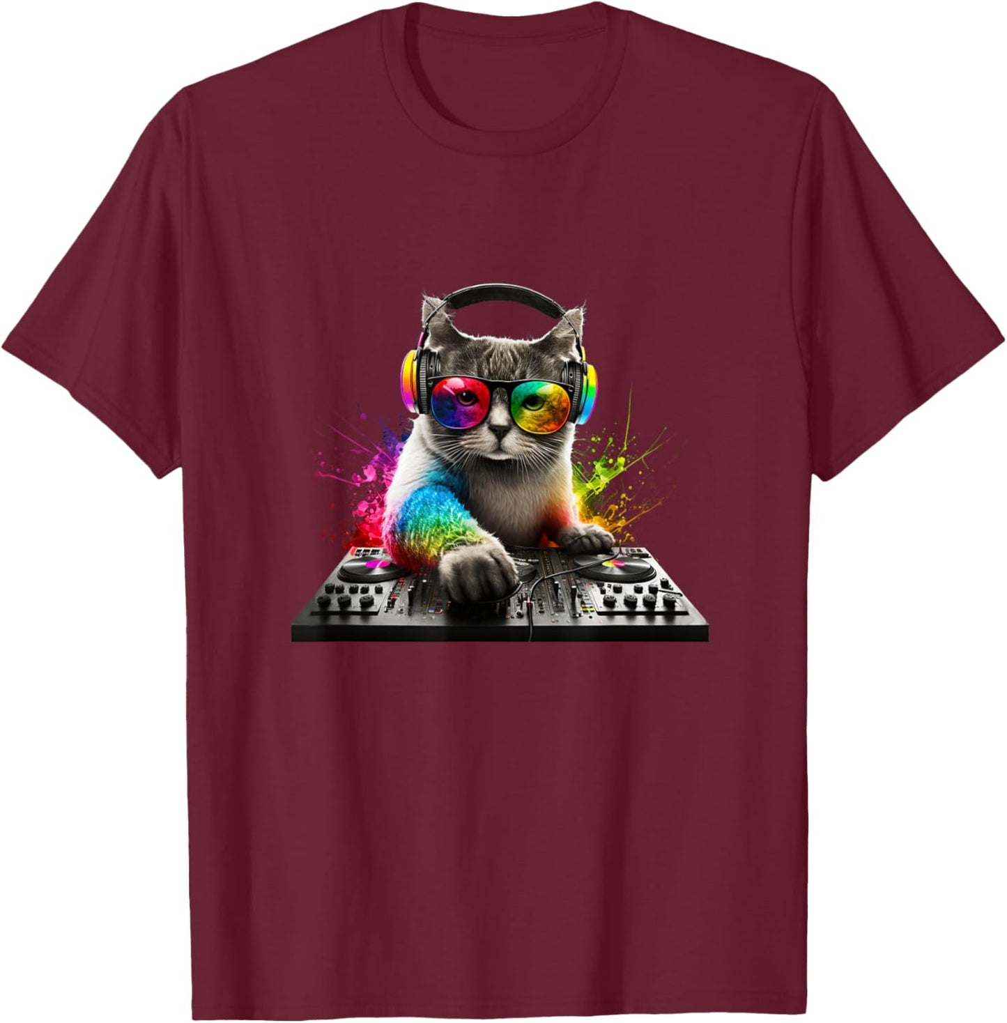 Cat DJ T-Shirt - T-Shirt | Maroon