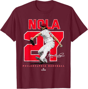 Number and Portrait Aaron Nola Philadelphia MLBPA T-Shirt - T-Shirt | Maroon