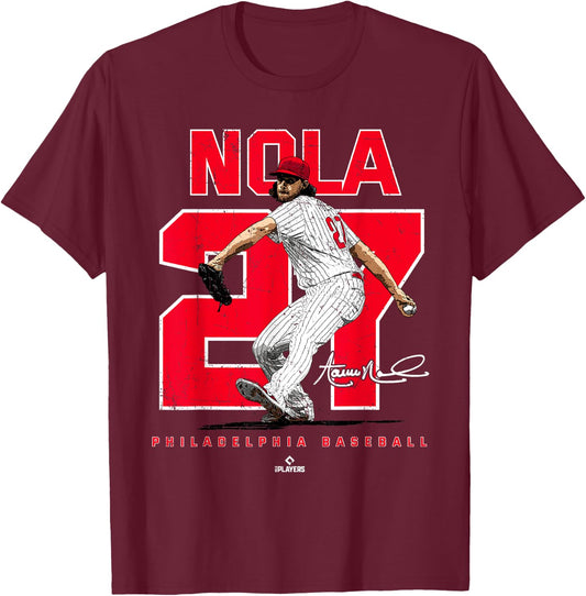 Number and Portrait Aaron Nola Philadelphia MLBPA T-Shirt - T-Shirt | Maroon