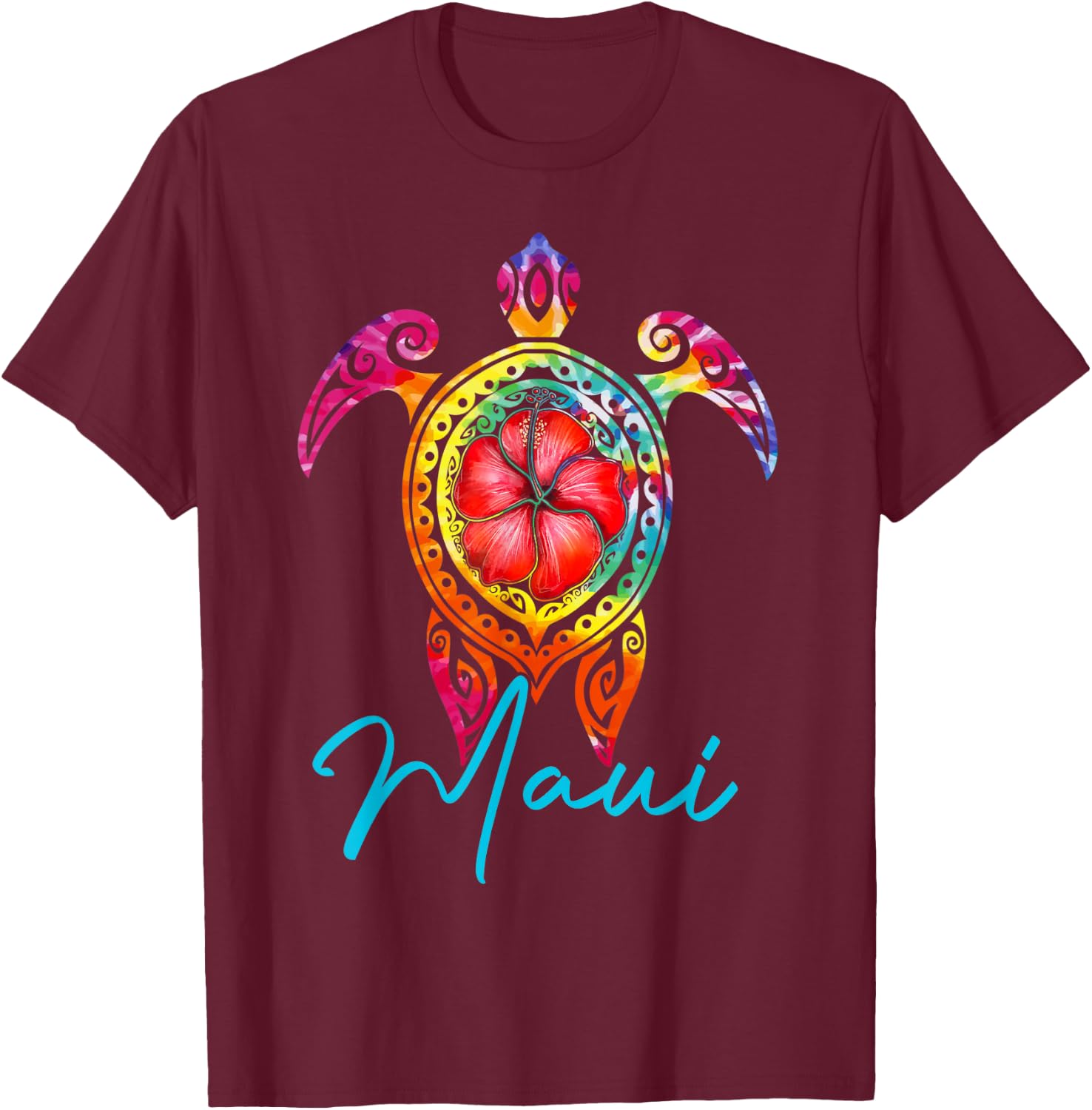 Maui Hawaii Tie Dye Sea Turtle, Maui Family Vacation 2025 T-Shirt - T-Shirt | Maroon