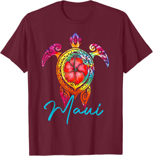 Maui Hawaii Tie Dye Sea Turtle, Maui Family Vacation 2025 T-Shirt - T-Shirt | Maroon