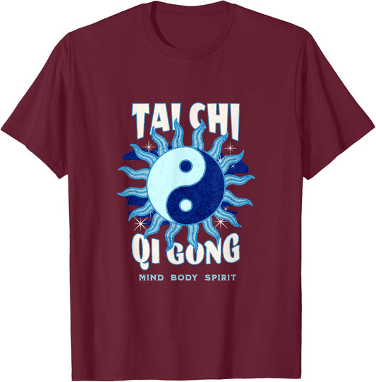 Tai Chi Martial Arts Ying Yang Qi Gong Balance Breathing T-Shirt - T-Shirt | Maroon