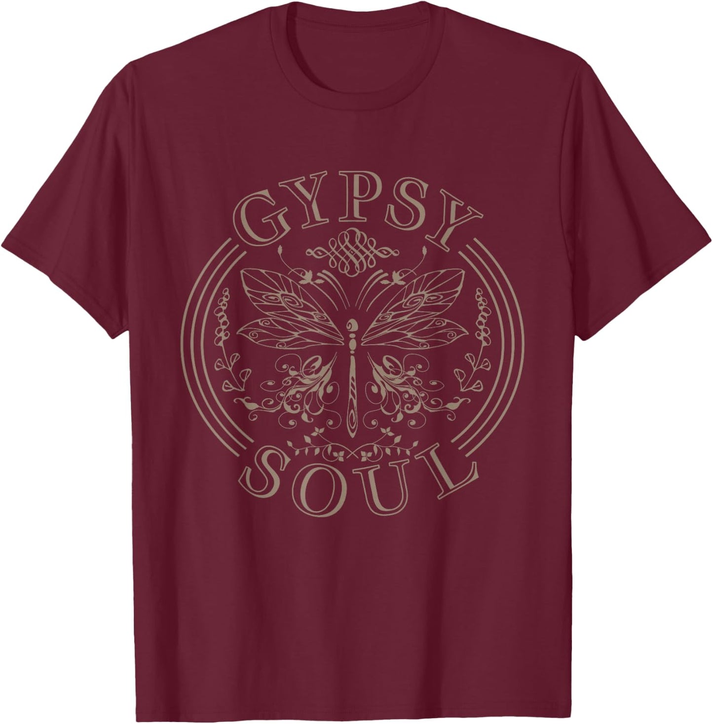 Gypsy Soul Vintage Butterfly Flowers Hippie Flower Power T-Shirt - T-Shirt | Maroon